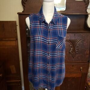 BONGO BUTTON up tank top gret‎ shape casual blue gray white women's comfy shirt
